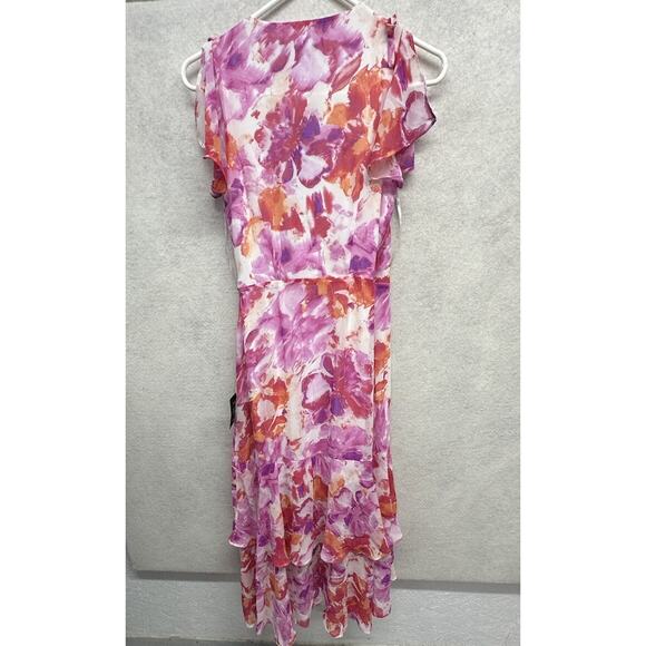 Lulus Dress Womens XS Lovable Aura Pink Floral Print Tiered Midi Wrap Dress - Picture 11 of 11